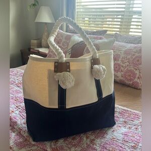 L.L. Bean Signature Boat & Tote Bag with Leather & Rope Handles